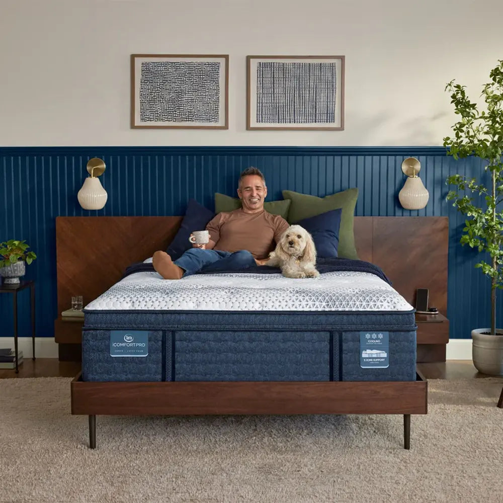 Comfortable Serta iComfortPRO Buckingham plush mattress for side sleepers in a master bedroom.
