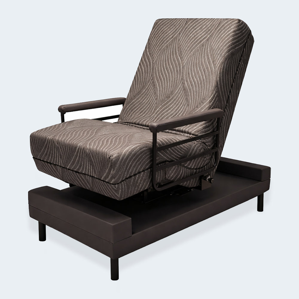 Forward-tilting stand-assist feature of the Independence 4-in-1 motorized lift bed to help users stand up safely.
