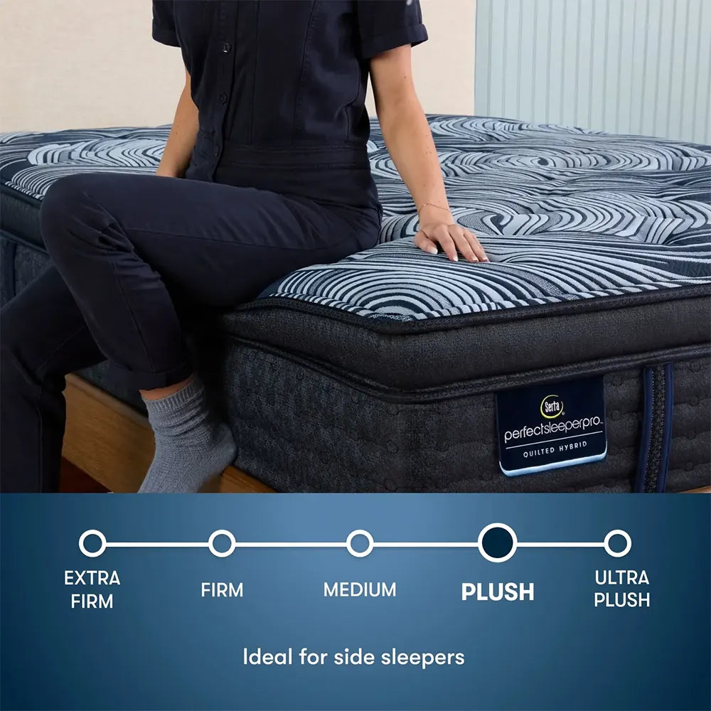 Plush pillow top mattress for side sleepers featuring Serta Perfect Sleeper Pro comfort levels and support.
