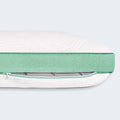 Close-up of BEDGEAR Level pillow showing breathable mint green Air-X mesh and removable cover zipper.
