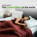 Woman sleeping on the GhostPillow, designed as the world’s coolest gel memory foam pillow.
