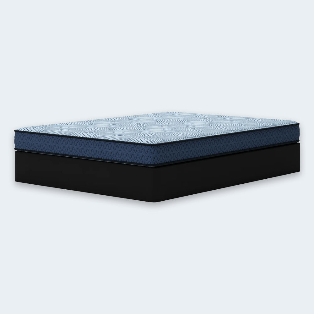 Side profile shot of the Peak 2.0 8-inch medium mattress illustrating the durable quilted cover and 8-inch supportive height.
