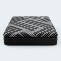 Front view of the Diamond Mattress Dreamstage 2.0 Calm Hybrid 14-inch mattress featuring a bold black and grey chevron cooling cover.

