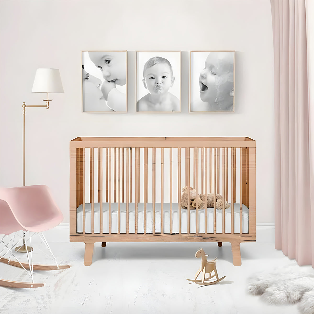 Eclipse Wellness Organic Hybrid Crib Mattress in a modern nursery setting with a wooden crib.