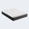 Side angle view of the Diamond Mattress Dreamstage 2.0 Gilded 12-inch All Foam mattress showing the geometric quilted cooling cover and dark grey border.
