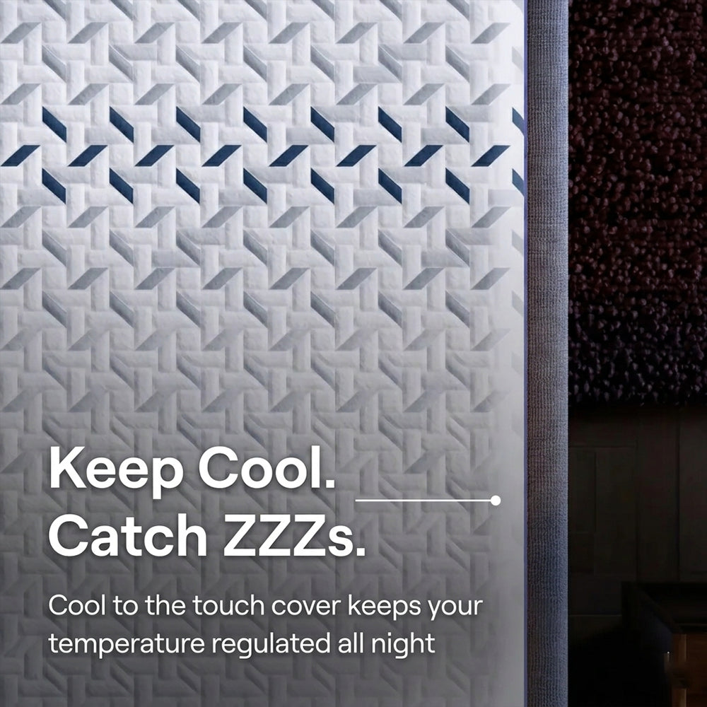 Close-up of the Nectar Premier Hybrid "cool to the touch" mattress cover fabric featuring a breathable geometric pattern for temperature regulation.
