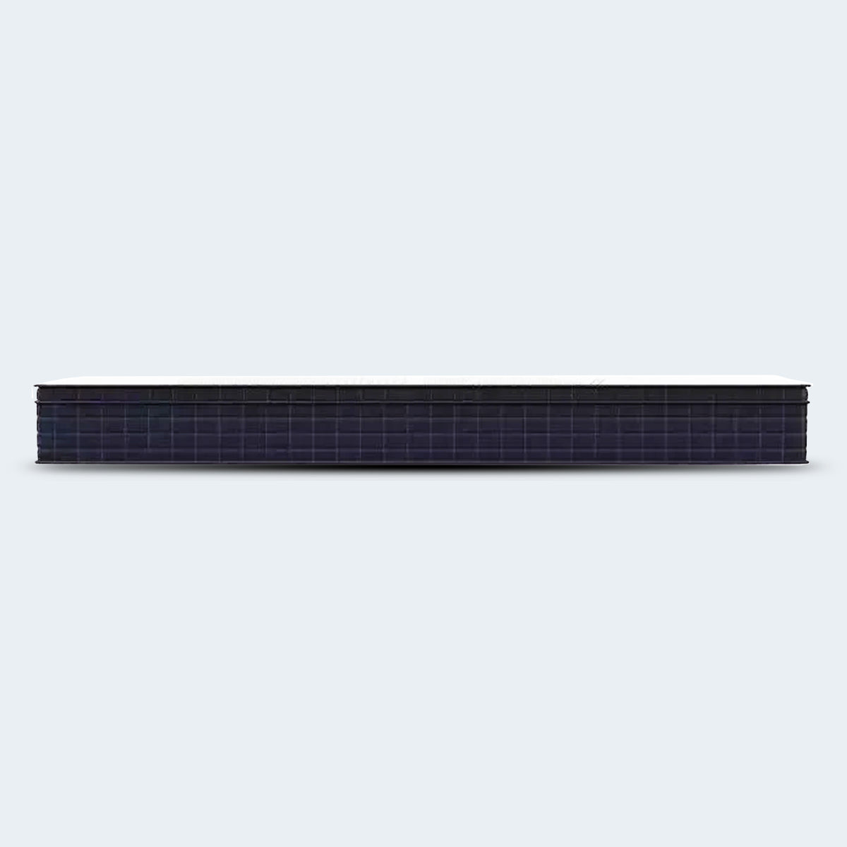 Side view of the 12.5 inch Brighton Copper Euro Top Mattress with navy blue quilted support panels.