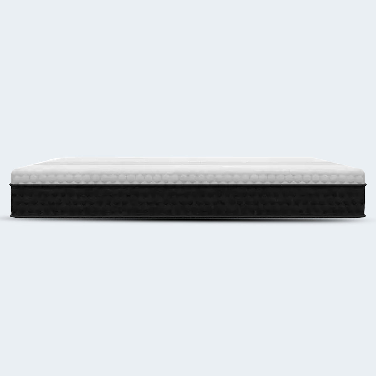 Side profile of the isolated Restore Plus Copper foam mattress showcasing the durable black textured side panels and thick orthopedic support layers.
