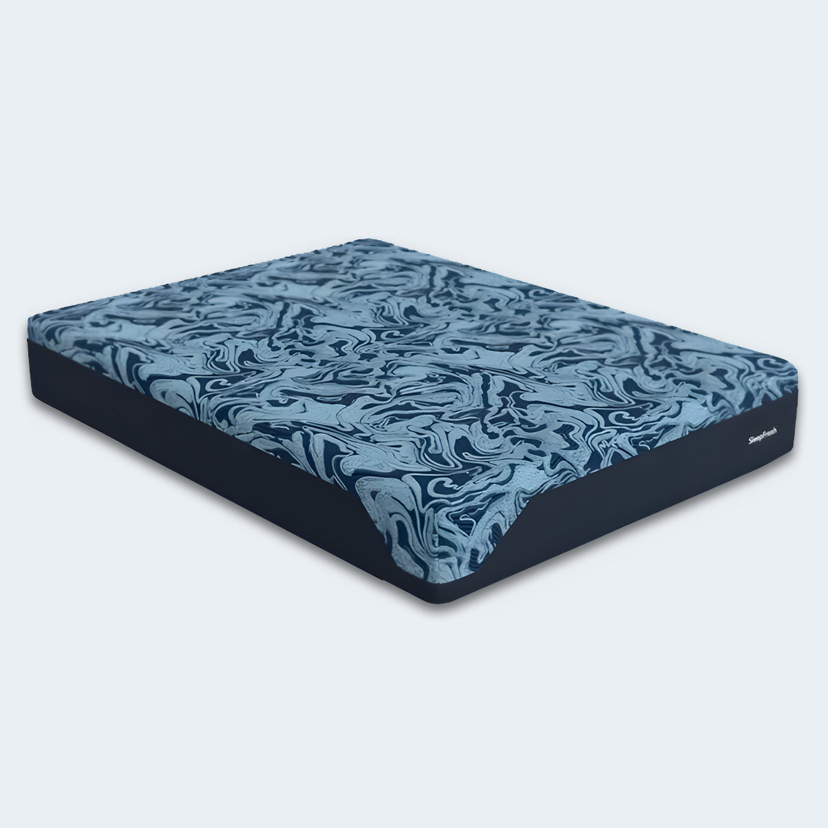 Cyprus Latex Mattress with blue marbled pattern top and 12-inch profile in an angled studio view.