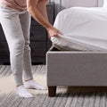 Easy installation of a Malouf Prime Mattress Protector with stretch-to-fit elastic for full coverage.

