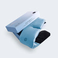 Side profile of a woman wearing the black BEDGEAR contoured sleep mask for a secure, comfortable fit.