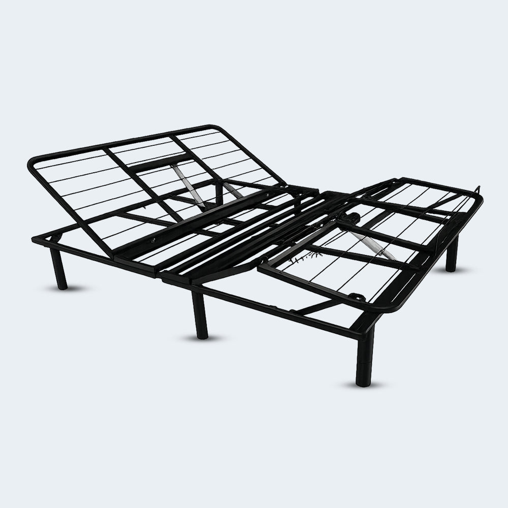 Isolated angled view of the Goto G50 adjustable foundation showing the articulated head and foot sections in a raised position.
