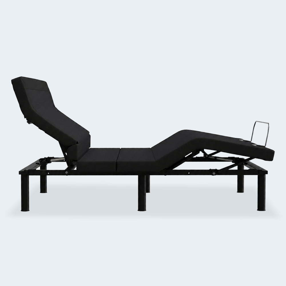 Side view of the SBKDL2 lumbar adjustable base highlighting the integrated lumbar support bar and articulated frame for spinal alignment.
