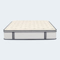 Minimalist frontal studio view of the 14-inch thick Sofinity Hybrid Plus medium-soft mattress against a clean white background.
