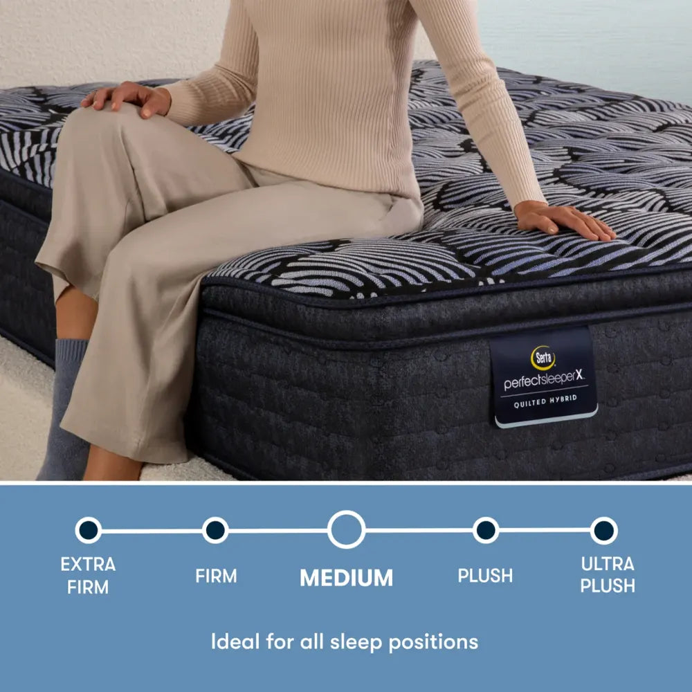 Serta Lexton mattress firmness scale showing a medium feel ideal for all sleep positions.
