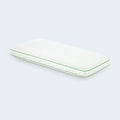 Malouf Peppermint Zoned Dough pillow with a white Tencel cover and green piping for a luxury sleep experience.
