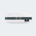 Side view of BEDGEAR Storm travel pillow showing circular air vents in the mesh gusset for enhanced airflow.
