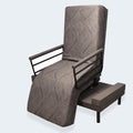 Motorized rotating bed by Customatic shown in a rotated side-exit stand-assist position for handicap accessibility.
