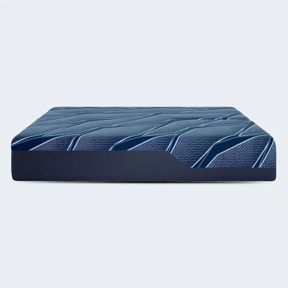Front view of the 13.5-inch Serta iSeries NXG 4500 ultra plush mattress with navy blue border.
