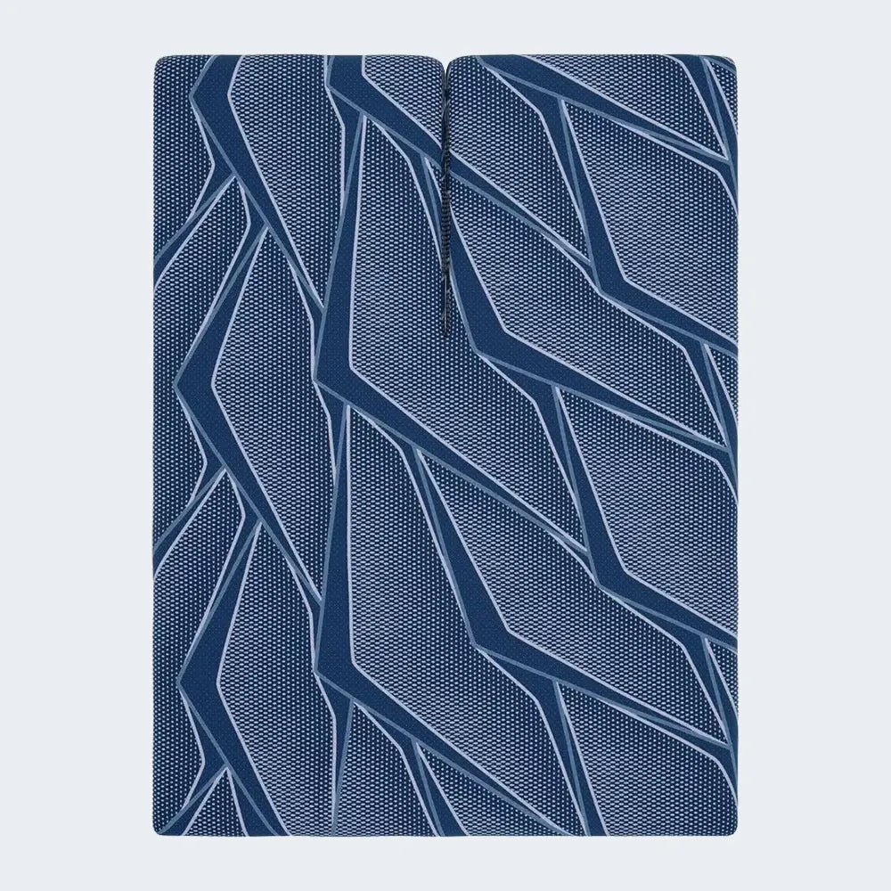 Top-down view of the Serta iSeries NXG 4500 mattress cooling cover with intricate blue geometric pattern