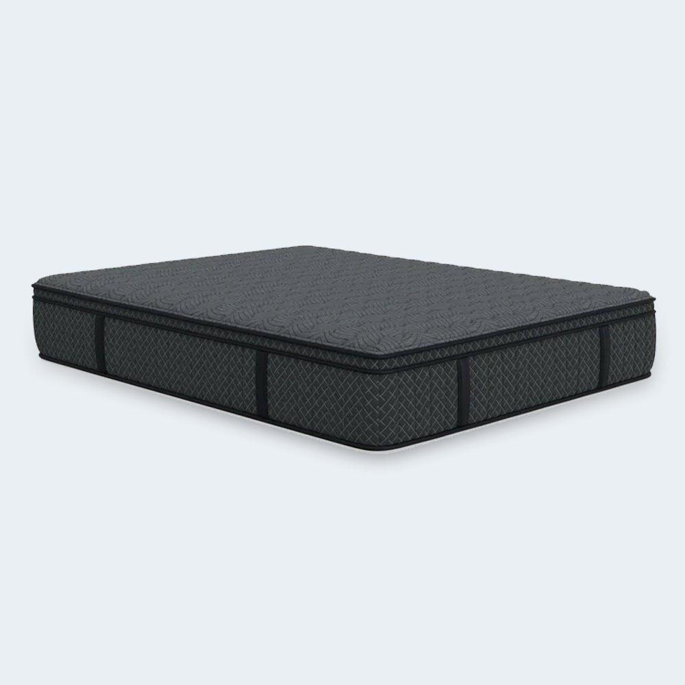 Isolated studio shot of the Allureluxe Bamboo Hybrid Elite 12-inch medium mattress against a clean white background.
