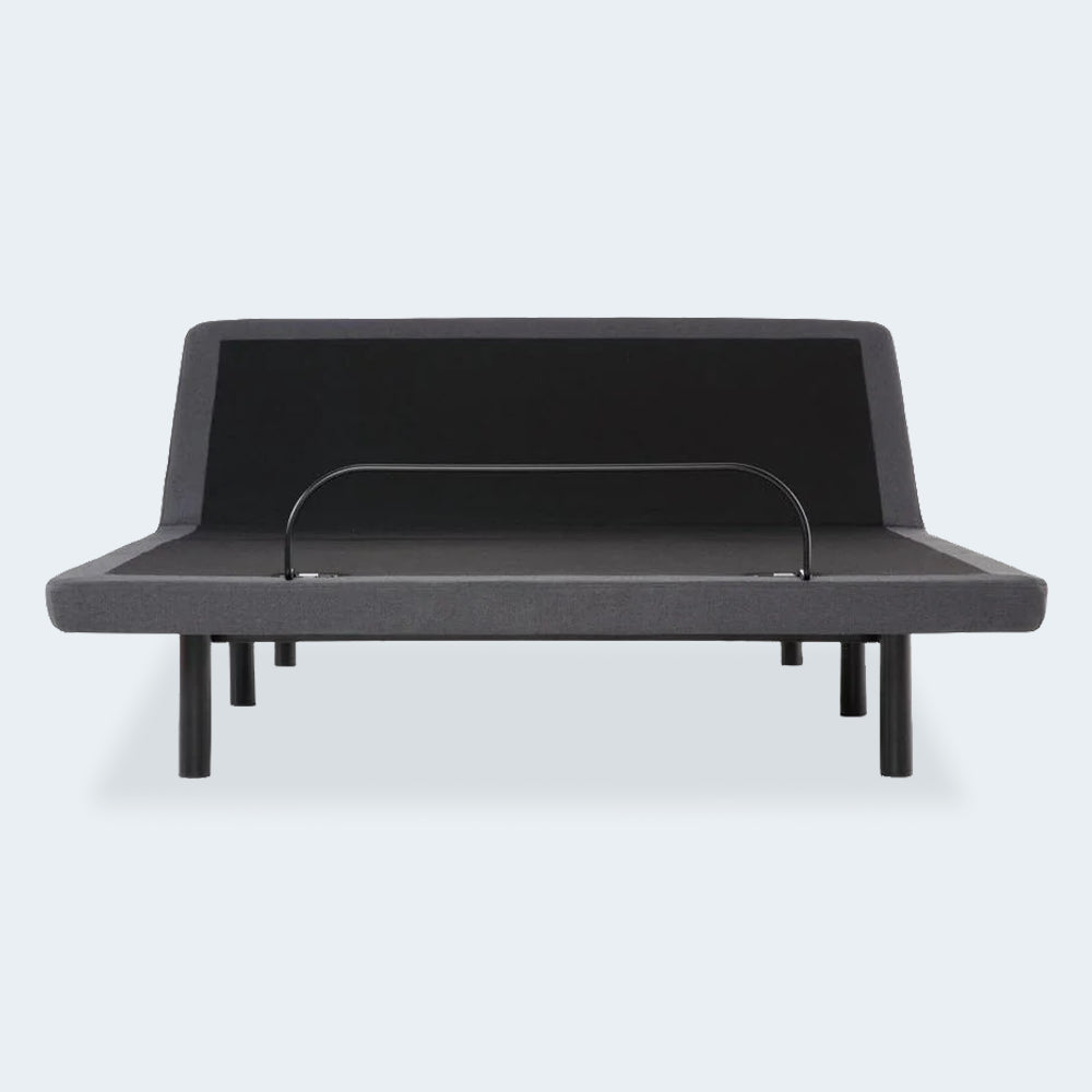 Front-facing view of the iDealBed Smart 4i adjustable foundation with head elevation and a steel mattress retainer bar.
