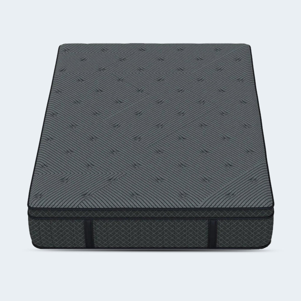 Top-down studio shot of the Allureluxe Classic Bamboo Hybrid 14 inch plush mattress on a clean white background.
