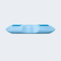 Profile of the blue Malouf Gel Dough memory foam pillow showing the ergonomic loft for side sleeping comfort.