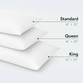 Size guide for Malouf Z pillows showing dimensions for Standard, Queen, and King options.
