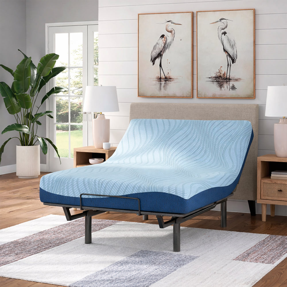 Perspective view of the Peak 2.0 8-inch mattress by Ashley Sleep demonstrating flexibility and compatibility with adjustable bed foundations.
