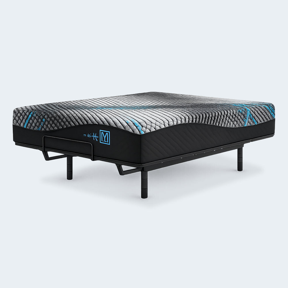 Ashley Millennium 2.0 Foam Mattress on an adjustable power base demonstrating flexibility and pressure-relieving memory foam.
