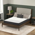 American Bedding Classic 8 Inch Medium Firm Innerspring Mattress by Corsicana styled on a dark wood bed frame in a modern bedroom.
