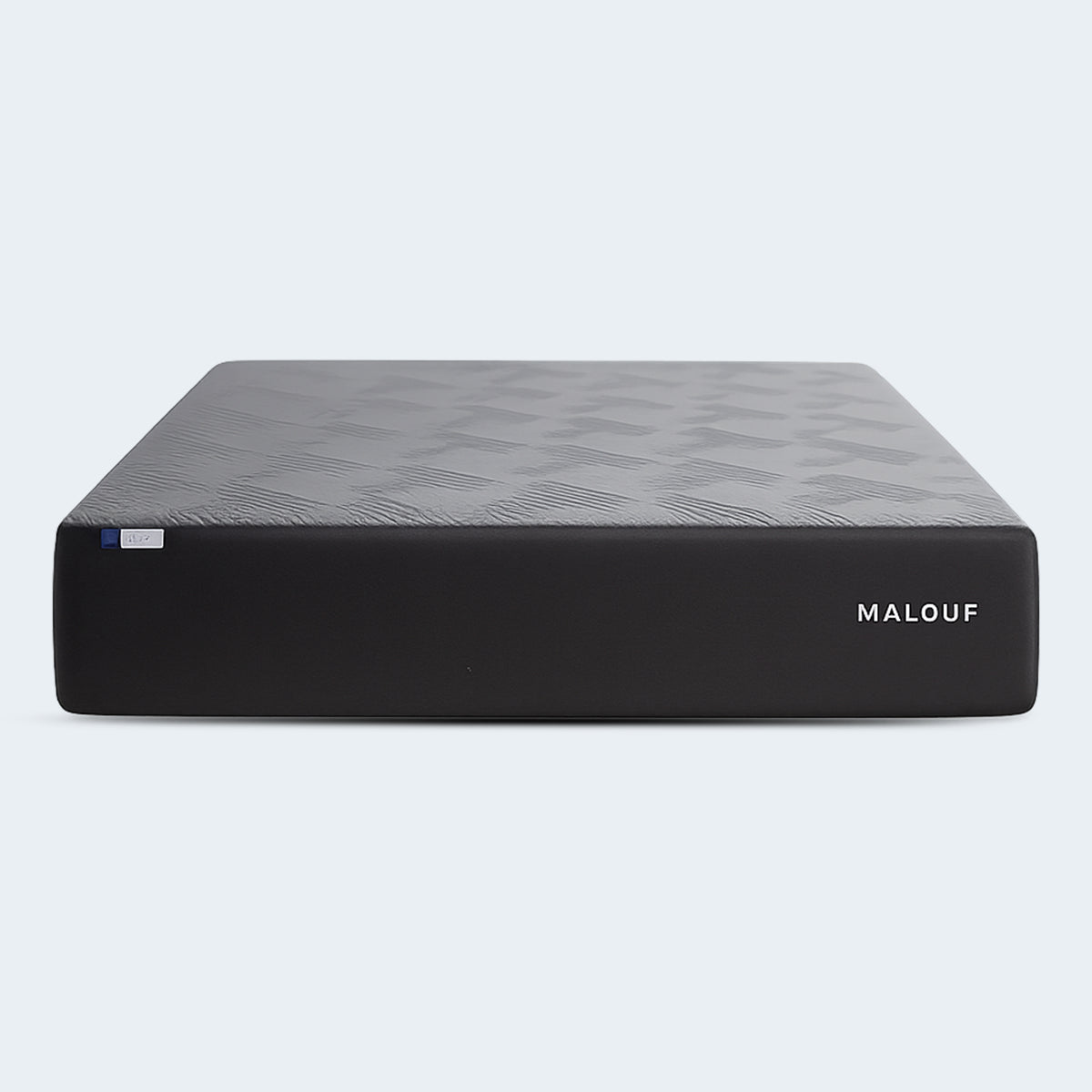 Front view of the Neve 10" Activair All-Foam Mattress with a textured grey top and dark side panels by Malouf.