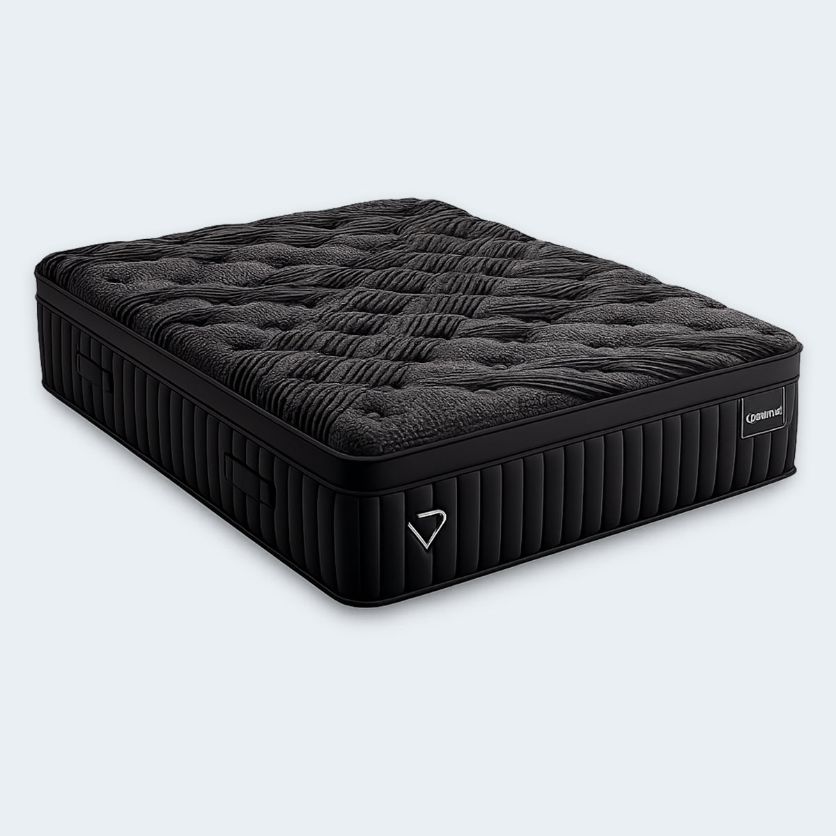 Detailed top angle of the Black Diamond Lux Quilted Hybrid mattress emphasizing its plush Euro top and textured cooling fabric.
