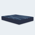 High-angle studio product shot of the Active Align mattress by South Bay, showcasing the distinctive blue patterned cooling cover.
