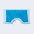 Top view of the Malouf Z Gel cooling pillow showing the shoulder cutout and heat-dissipating gel surface.