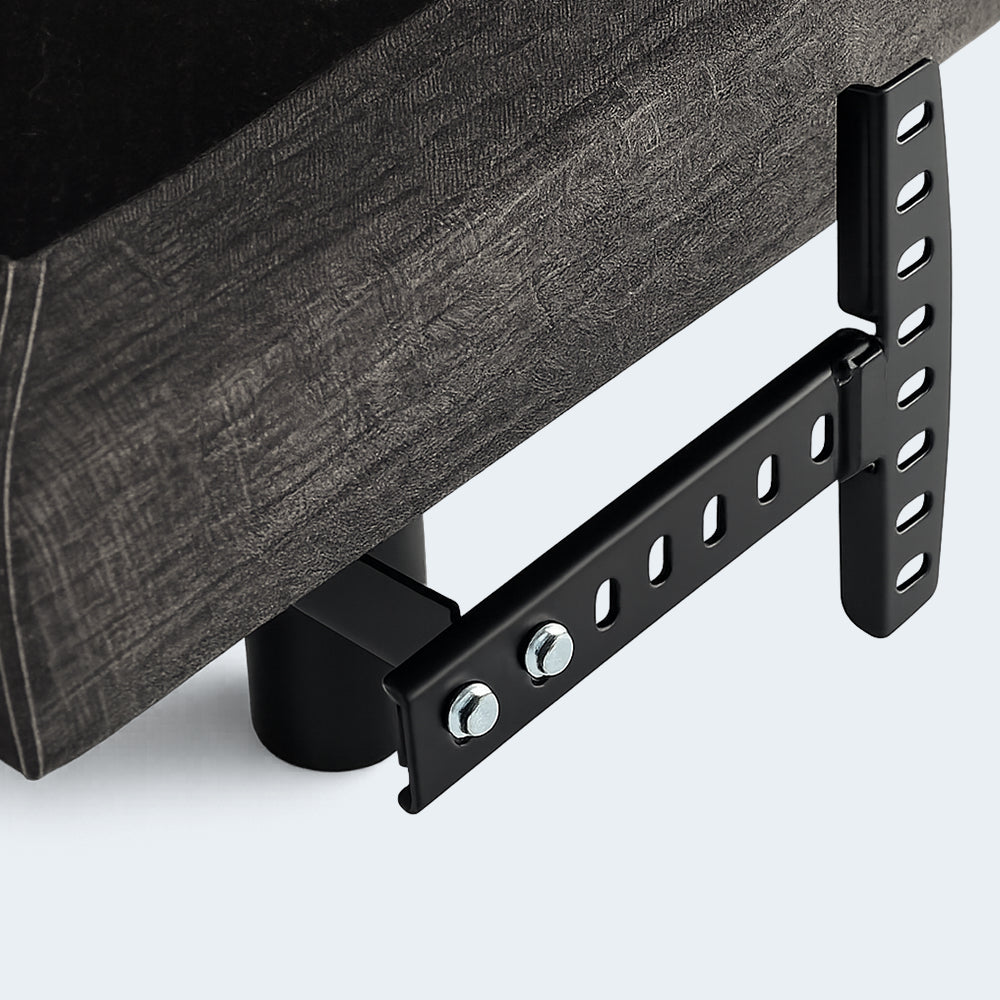Underside view of the S5000 adjustable bed base showing the heavy-duty steel hinges and silent motor system for smooth articulation.
