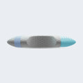 Side view of the shoulder cutout cooling pillow with its plush, grey removable padded cover.
