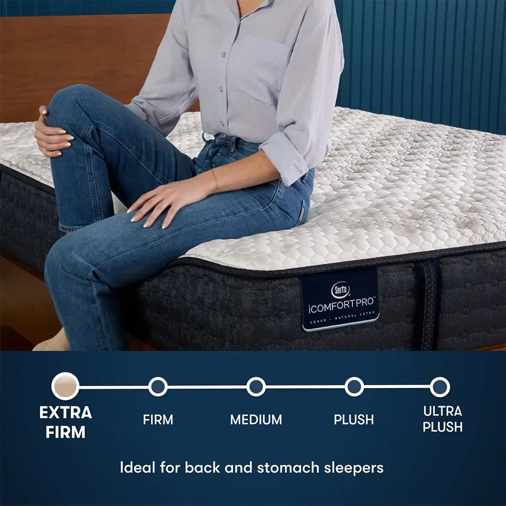 Extra firm mattress for back and stomach sleepers, featuring the Serta iComfortPRO Granby 11.5" model.
