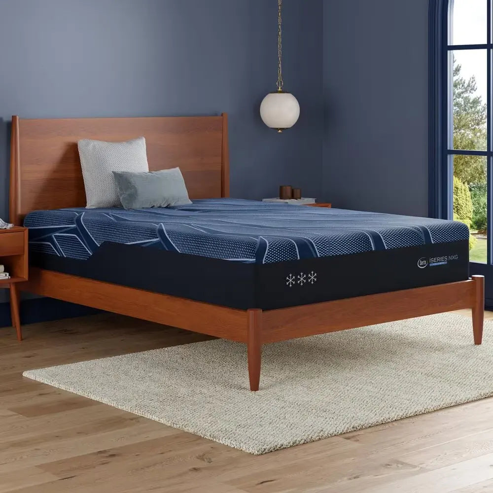 Full view of the Serta iSeries NXG 3500 hybrid mattress with a moisture-wicking cooling cover.
