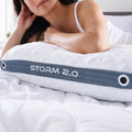 Top-down view of the BEDGEAR Storm cooling pillow featuring a moisture-wicking geometric cover.