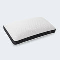 Isolated perspective view of the Sleeptone cooling choice gel memory foam pillow with black mesh accents.
