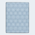 Overhead top-down view of the Peak 2.0 mattress surface featuring a breathable blue and white geometric cooling pattern.
