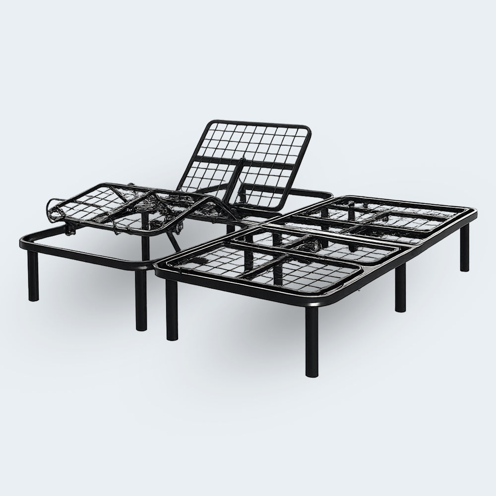 Heavy-duty metal grid frame of the Structures N150 adjustable base showing the dual-base configuration.
