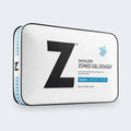 Malouf Z Shoulder Zoned Gel Dough pillow packaging for queen size mid-loft plush side sleeper support.
