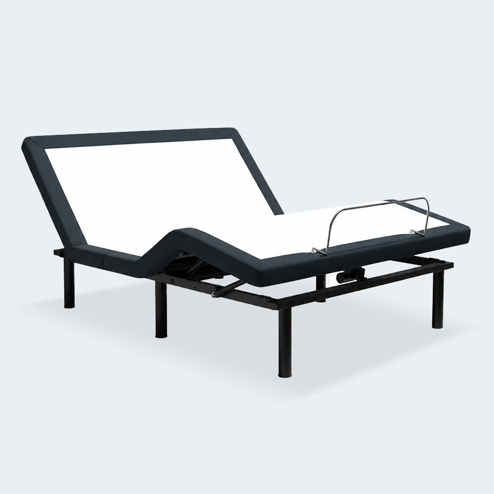 SBKD3 wireless adjustable base with motorized head and foot tilt, featuring a durable upholstered frame and mattress retainer bar.
