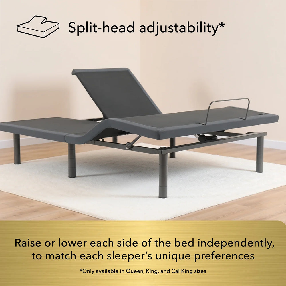 Baselogic Gold split-head adjustability feature allowing each side of the bed to be raised or lowered independently.
