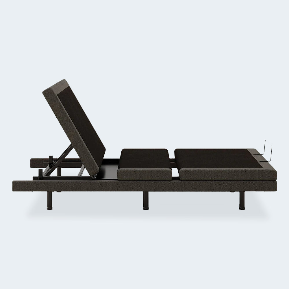 Lateral view of the Ashley Comfort Ultra power base with the head section fully inclined and foot section flat.
