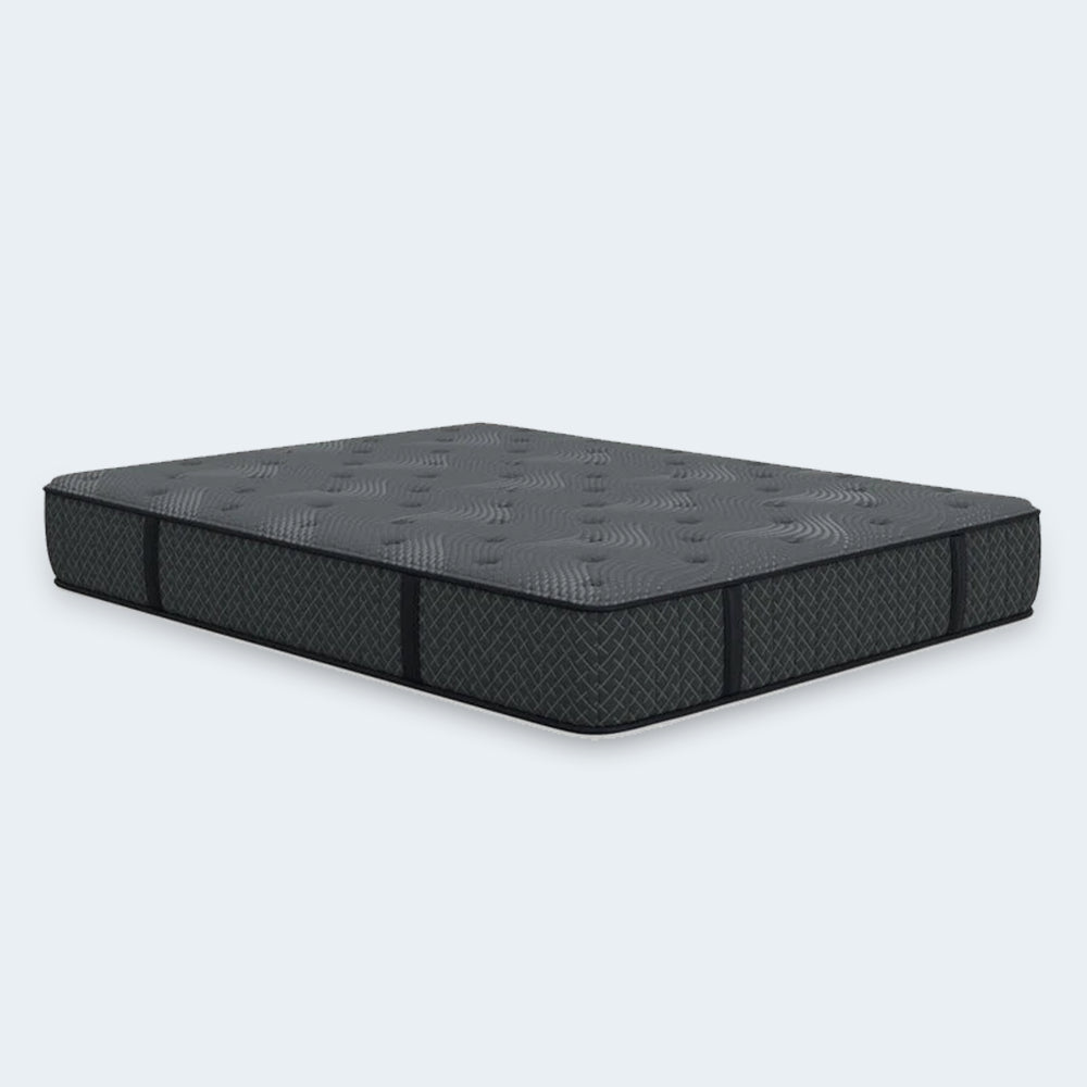 Cooling features infographic for the Allureluxe™ mattress explaining the combination of copper gel, pocketed coils, and a cool-to-the-touch cover.
