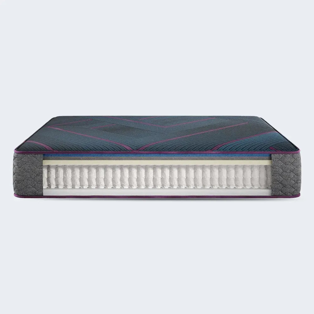 Profile view of Beautyrest Hybrid mattress layers featuring pocketed coils and lumbar support foam.
